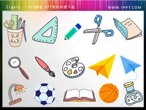 15 цветных мультяшных канцелярских материалов PPT icon