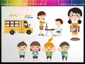 Dibujos animados maestro estudiante autobús escolar PPT material