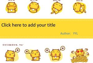 Karikatür kedi sarı küçük taze PPT şablonu