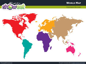 7 continentes mapa del mundo material de la plantilla ppt