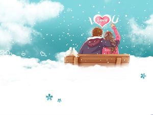 Sebuah potret romantis dari kekasih yang romantis di kursi musim dingin
