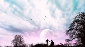 A miłość ręka w rękę, aby cieszyć się w pełni księżyca 2014 Walentynki obraz tła slajdów