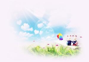 Blue sky green grass a pair of cute little rabbit background picture