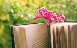 Buku dengan gambar latar belakang bunga geser