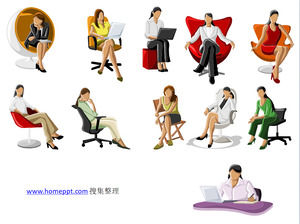 Affari donna sola postura seduta materiale di colore silhouette ppt icona