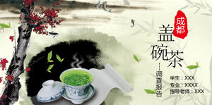 Chengdu pokrywa miska herbaty - piękna chińska herbata wiatr motyw dynamiczny szablon ppt