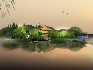 China Vânt Lacul inima Pavilion ppt imagine de fundal