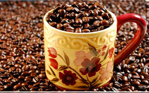 Granos de café y tazas de Negocios PPT