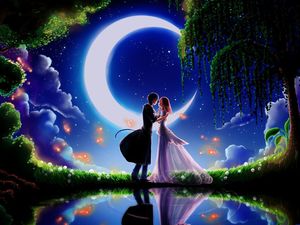 Fantastyczna scena romantyczny księżyca obraz tła ppt