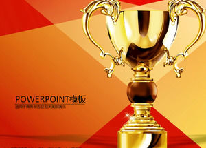 Troféu dourado vermelho e paixão amarela modelo de ppt festiva relatório de vendas