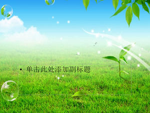 Green grass blue sky green leaf bubble spring ppt template