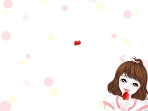 Memegang strawberry cute girl kartun Korea gambar latar belakang