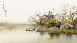 Paisagem gazebo tinta da paisagem estilo chinês retrato do fundo ppt