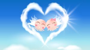 Lovely cartoon little people love white clouds ppt background pictures