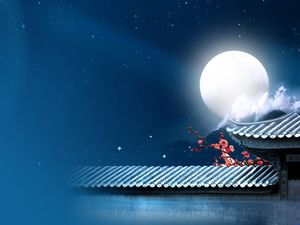 Moonlight Malam Peach Blossom Dinding Gaya Cina ppt Background Image