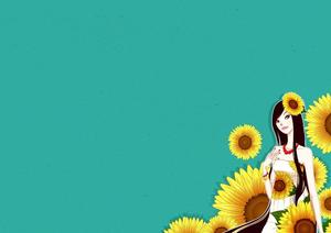 漂亮的女孩向日葵背景圖片