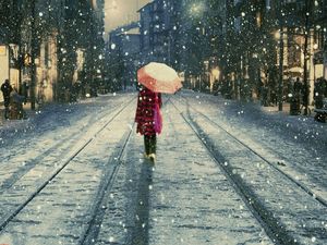 فتاة صغيرة رومانسية تحت الصورة الخلفية باور بوينت الثلوج