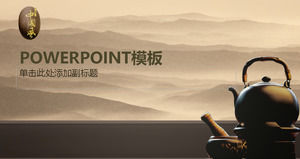 茶文化的群山峻嶺背景墨中國風PPT模板