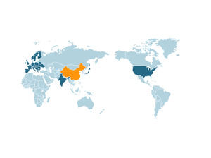 您可以修改的彩色地圖分割世界地圖PPT素材